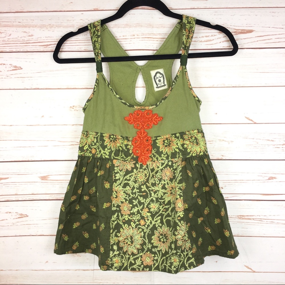 Free People Beaded Floral Peplum Tank Top XS